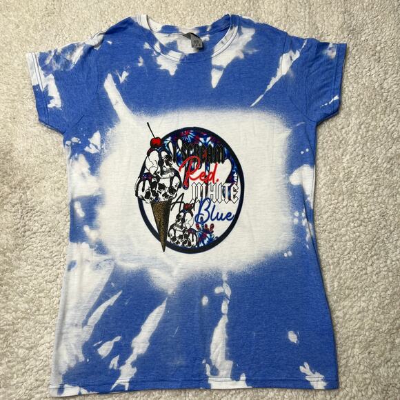 Americana Scream Red White Blue Bleached Tee Large - Picture 2 of 7